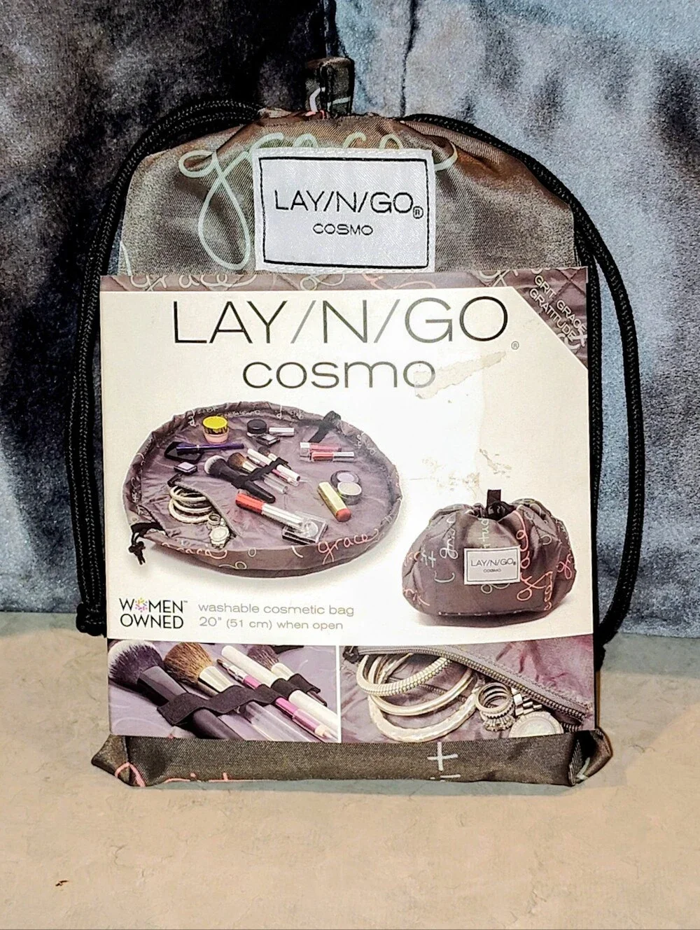 NWT LAY-N-GO COSMO DRAWSTRING TRAVEL COSMETICS BAG OPENS FLAT, a3